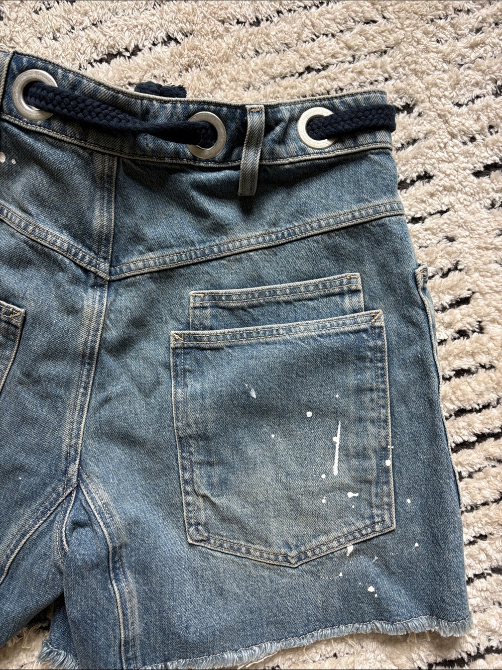 We The Free Blue Distressed Denim Shorts with Rope Drawcord - Picture 7 of 11